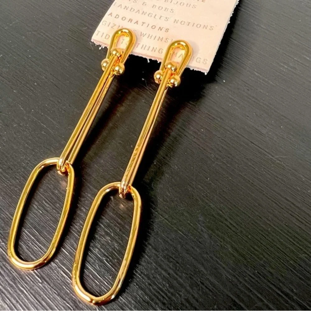 Anthropologie Long Linked Earrings, Gold NWT